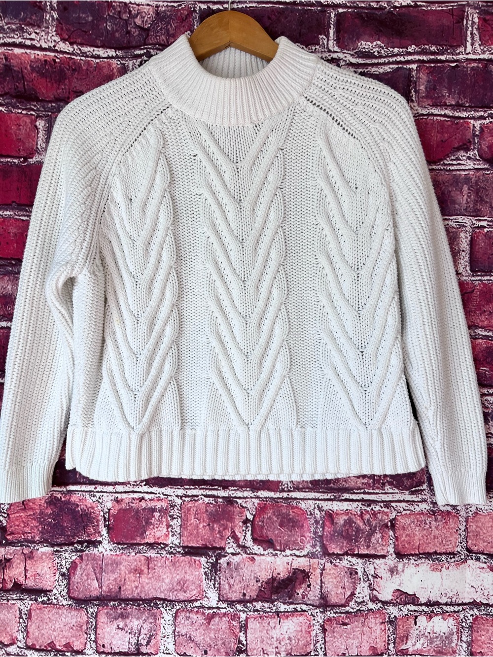 J.Crew Chunky Cotton Cable Knit Mock Neck Chevron Sweater